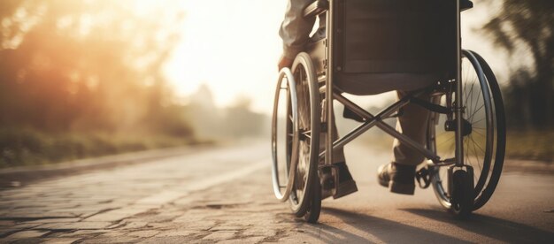 Banner de un hombre en silla de ruedas sin rostro Closeup estilo dramático Paciente con discapacidad Hombre con discapacidad