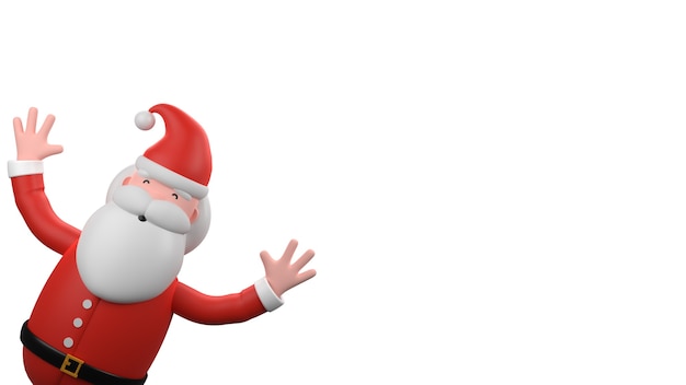 Banner horizontal branco com papai noel feliz e alegre e espaço de cópia ilustração 3d render