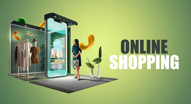 Foto banner horizontal de compras on-line de fotocomposição