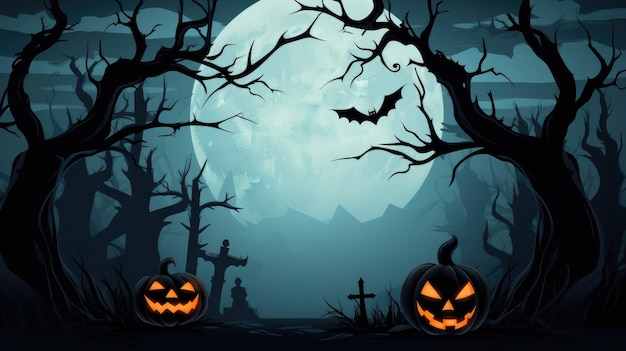 Banner horizontal de Halloween con fondo de noche oscura