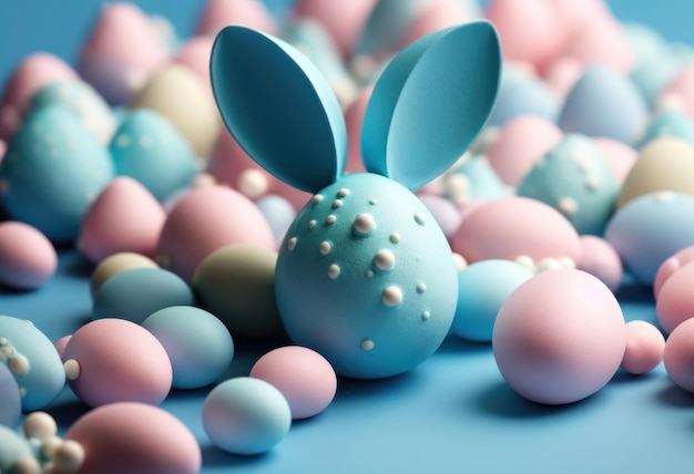 Banner huevos de Pascua azules y blancos sobre un fondo blanco aislado geometría concepto mínimo vista desde