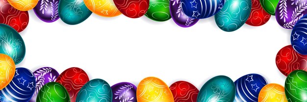Banner con huevos de Pascua sobre un fondo blanco Lugar para texto