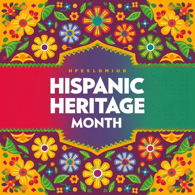 Banner-Illustration des Hispanic Heritage Month mit bunten Blumen und Blättern