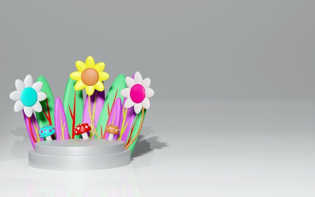 Banner de ilustración 3D de podio de flores