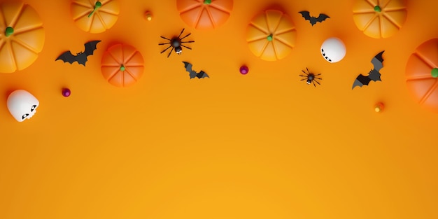 Banner de ilustración 3d de vista superior del concepto de Feliz Halloween