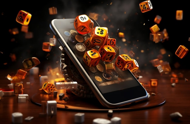 Foto banner de invitación de casino en línea para sitio web con máquina tragamonedas de teléfono inteligente casino roulette