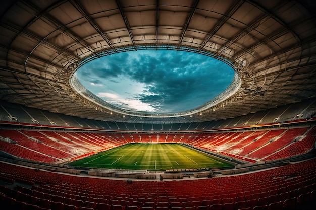 Banner de juego de fútbol de concepto de campeonato de competencia de espacio vacío de estadio de fútbol moderno