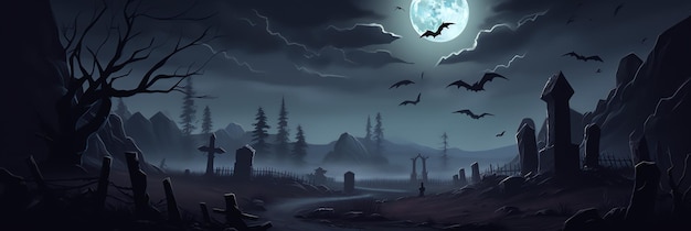 Banner de lápida oscura cementerio concepto de fondo de halloween Ilustración de diseño de vacaciones