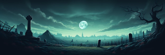 Banner de lápida oscura cementerio concepto de fondo de halloween Ilustración de diseño de vacaciones