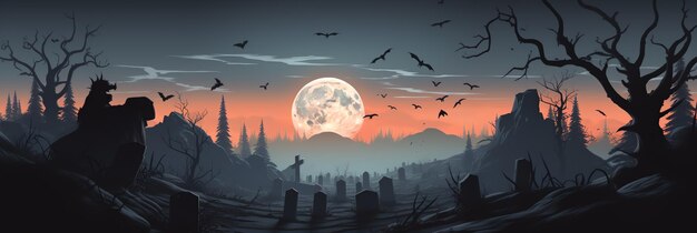 Banner de lápida oscura cementerio concepto de fondo de halloween Ilustración de diseño de vacaciones