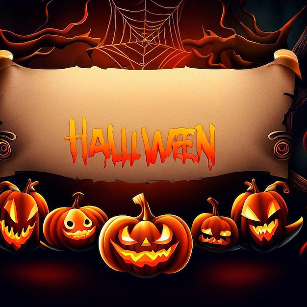 Banner lindo e misterioso de Halloween com espaço para colocar texto