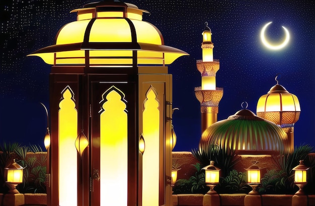 Banner de linternas islámicas para Ramadan Kareem Eid Mubarak Ai generado para el Ramadán islámico musulmán