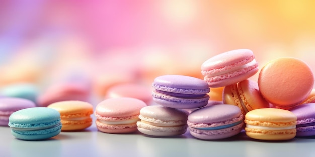 Banner macarons cookies diferentes colores fondo borroso coloridos macarons bisquits closeup