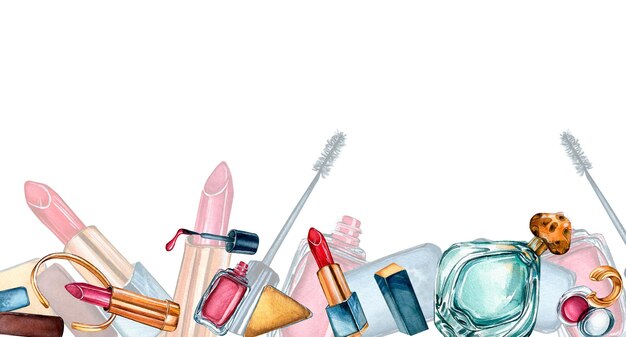 Foto banner de maquillaje cosméticos acuarela aislado en blanco