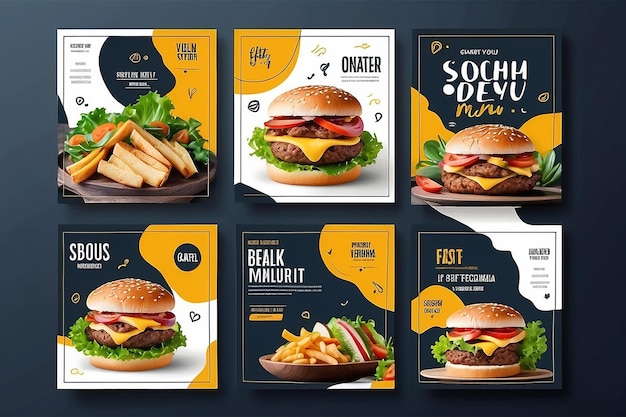 Foto banner de menú de comida publicación en redes sociales plantillas de redes sociales editables para promociones en el menú de alimentos