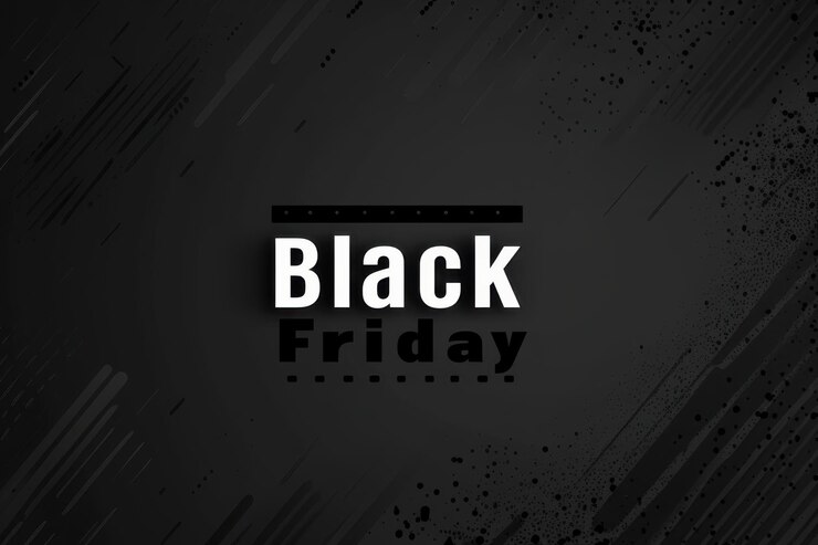 Banner minimalista de ventas del Viernes Negro con texto en negrita y efectos de salpicaduras dinámicos que enfatizan descuentos y promociones especiales