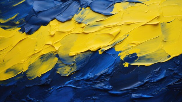 Banner mit abstrakter Kunst gemischt mit blauer und gelber Ölfarbe