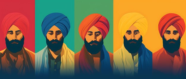 Banner mit bunten Turbans Pagri getragen von Punjabi-Männern Lebendig und mutig Lohri India Festival Design