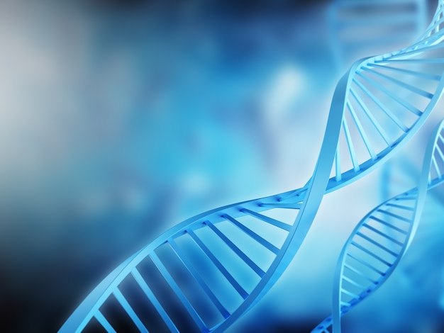 Banner mit einem 3D-Modell des DNA-Moleküls auf blauem Hintergrund neutralem Hintergrund für medizinische Zwecke