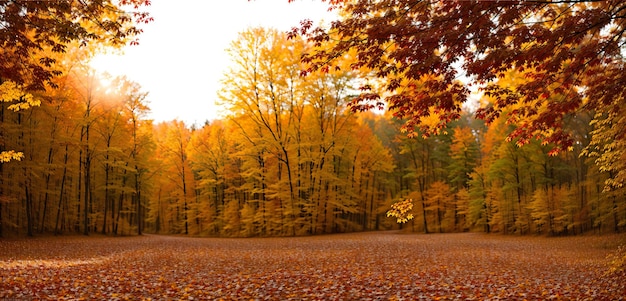 Banner mit gelbem Laub im Herbstwald Generative AI