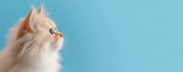 Banner mit Platz für Ihren Text mit einer niedlichen Katze und blauem Hintergrund, erzeugt von ai