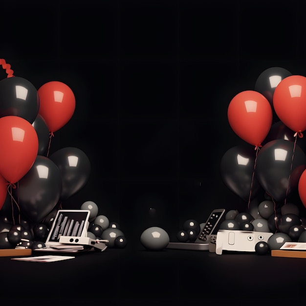 Banner mit schwarzen und weißen Luftballons für Black Friday und Cyber Monday Banner-Vorlagenbild