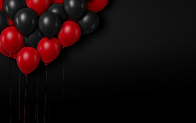 Banner de un montón de globos negros y rojos en espacio negro para el texto