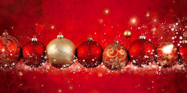 Banner Natal bolas vermelhas decorações bokeh iluminação Generative AI