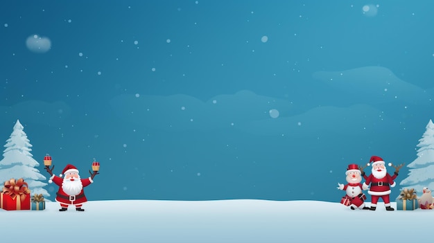 Banner de navidad con espacio en blanco para texto santa claus celebrar con cajas de regalo ramas de abeto y adornos rojos