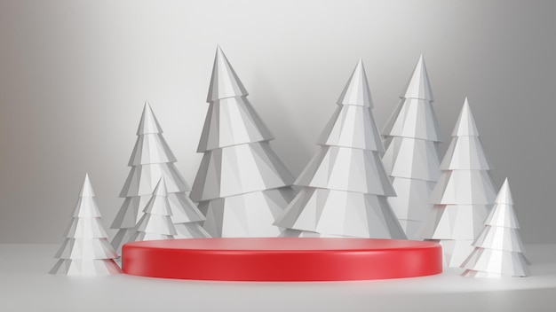 Banner de navidad con exhibición de productos Representación 3d de podio rojo