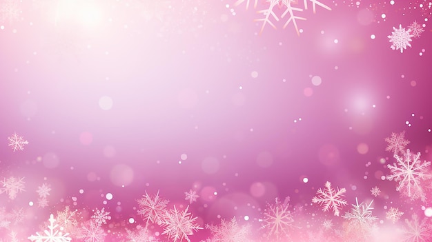Banner navideño suave con nevadas magenta y feliz con copos de nieve