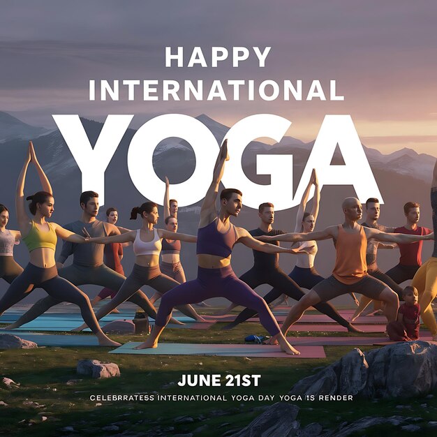 Foto banner- oder postervorlage für die feier des internationalen tages der yoga mit vektorillustration