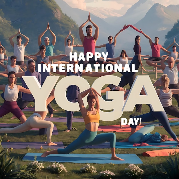 Foto banner- oder postervorlage für die feier des internationalen tages der yoga mit vektorillustration