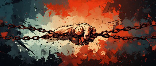 Banner of Break Chains Fist Rusty Red y Brown Broken Chains Backgrou Diseño de arte 2D Ideas de clipart