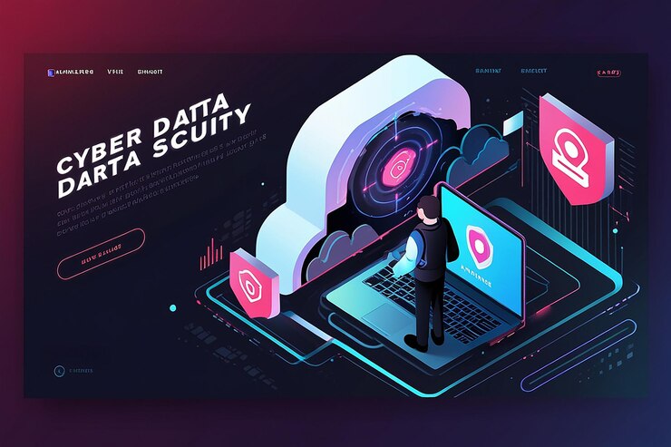 Foto banner de página de aterrizaje isométrica de seguridad de datos cibernéticos