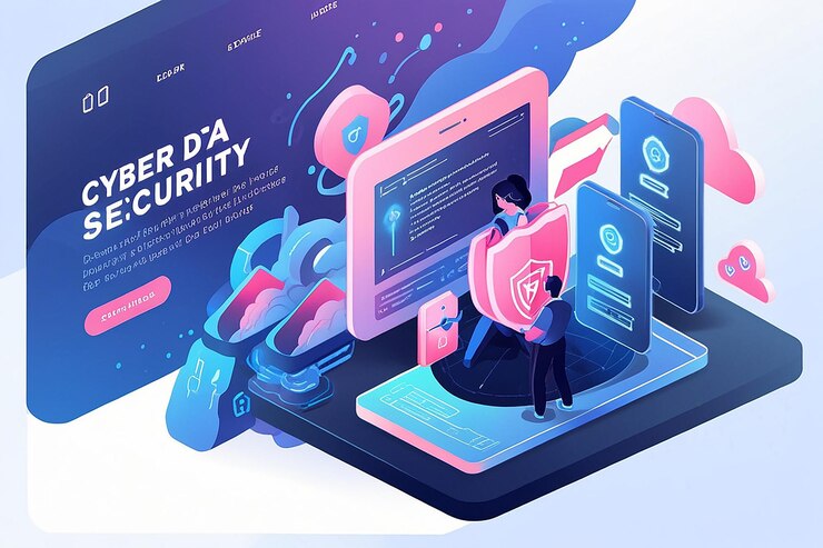 Foto banner de página de aterrizaje isométrica de seguridad de datos cibernéticos