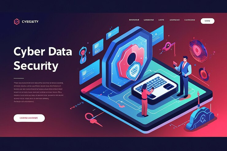 Foto banner de página de aterrizaje isométrica de seguridad de datos cibernéticos