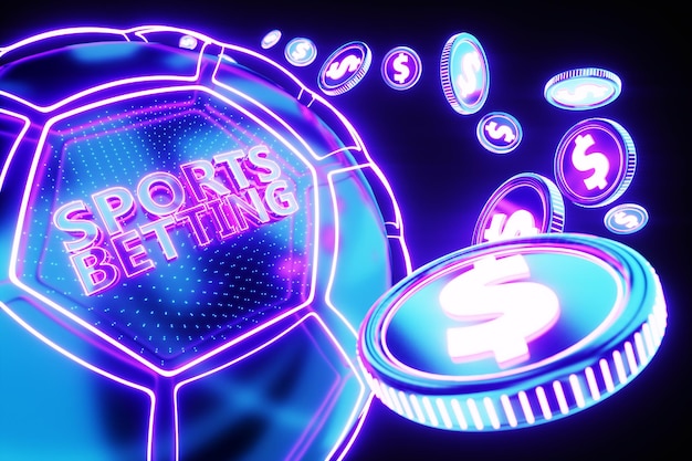 Banner para o site ganhos de apostas esportivas em apostas jogos de azar Bola de futebol neon em branco para cabeçalho de pôster publicitário para site design moderno ilustração 3d espaço de cópia de renderização 3d