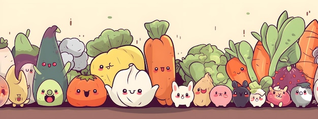 Banner de personajes de dibujos animados de frutas y verduras