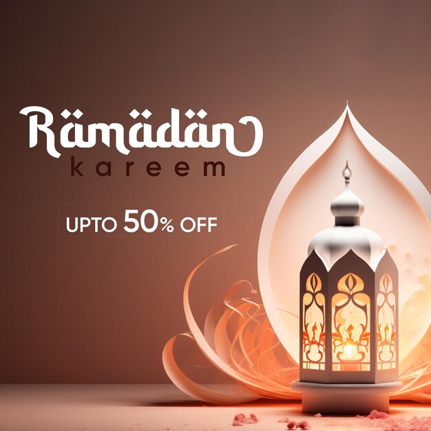 Foto banner de plantilla de publicación en las redes sociales de ramadan kareem con renderización en 3d