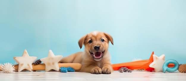 Banner promovendo saúde bucal para cães Promova um animal de estimação feliz e saudável Filhotes mastigam e se divertem