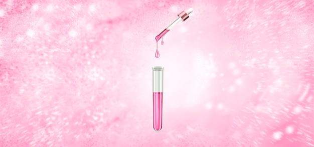 banner para publicidad de cosméticos de rosa y rosa extracto de rosa orgánico aceite líquido rosa o suero