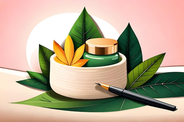 Banner publicitario para productos de belleza natural decorados con efecto de papel rasgado y hojas naturales