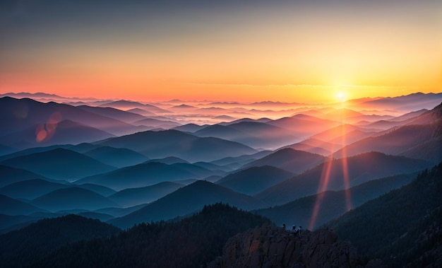 Banner Puesta de sol en las montañas IA generativa