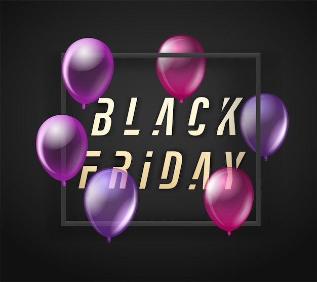 Banner de rebajas de viernes negro con globos negros