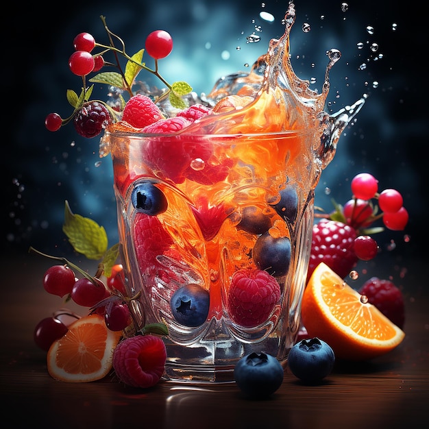 Banner refrescante de bebidas frías dulces de verano de frutas y bayas para sitios web generado con IA