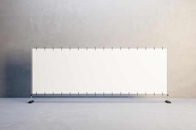 Banner retangular longo branco vazio no interior de concreto minimalista Propaganda e conceito de simulação Renderização em 3D