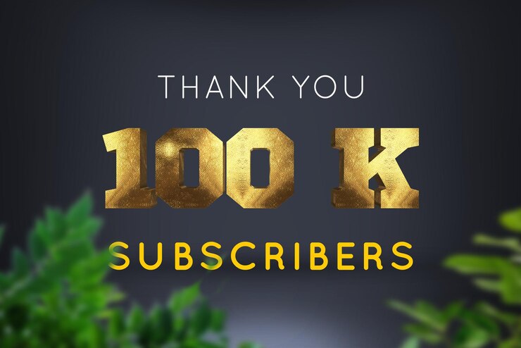 Foto banner de saludo de celebración de 100 k suscriptores con diseño de latón