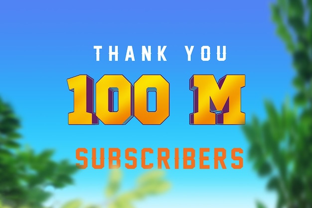 Banner de saludo de celebración de 100 millones de suscriptores con diseño 3d