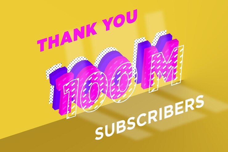 Foto banner de saludo de celebración de 100 millones de suscriptores con diseño multicapa